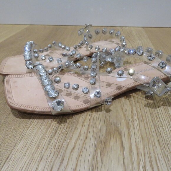 JEFFREY CAMPBELL Amaryl Clear Crystal Studded Flat Sandals Shoes - Size US 8 - Picture 2 of 11